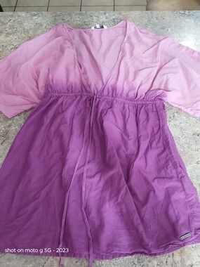 Pink Purple Ombre Tunic Drawstring Lightweight